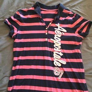 Aeropostale dark blue and pink stripped shirt